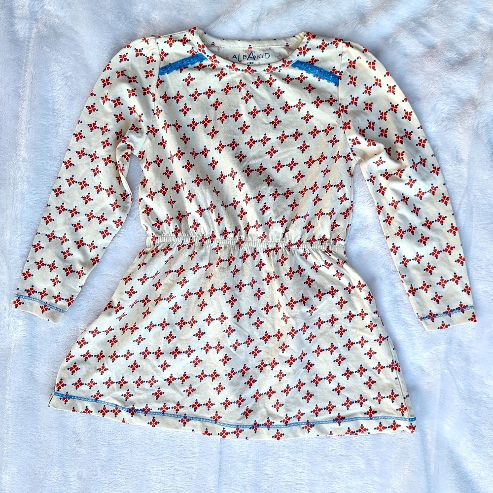 Vintage Blossom Girls’ Long Sleeve Dress – Red Floral Print 4T